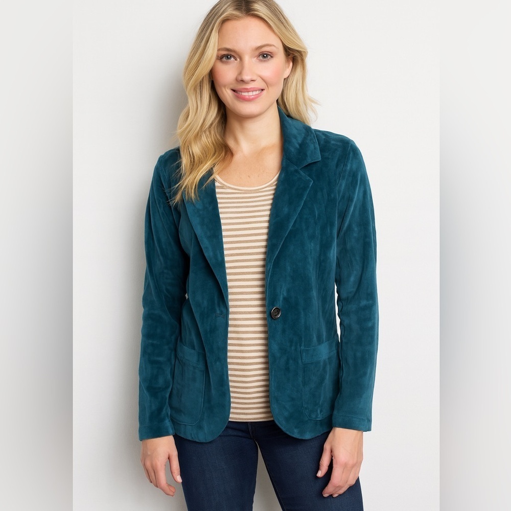 Chic Teal Women's Velvet Blazer by Lesley Evers